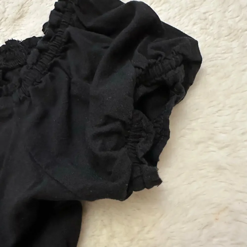 Old Navy Black Top sz L (10-12) Puff Short Sleeves Babydoll Top